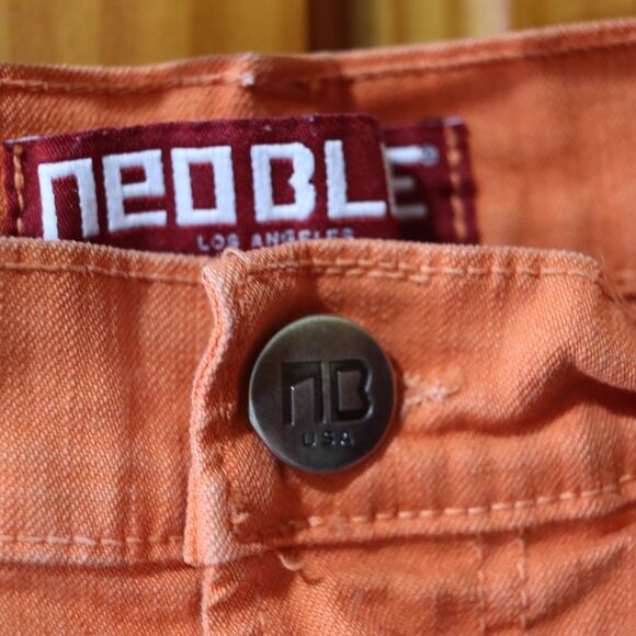 Neo Blue Orange Flat Front Mid-Length Shorts Men's 32 USA Made Stretch Cotton - Picture 9 of 13